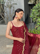 Cherry Cola Ring Work Strappy Chikankari Kurta Set (Set of 3)